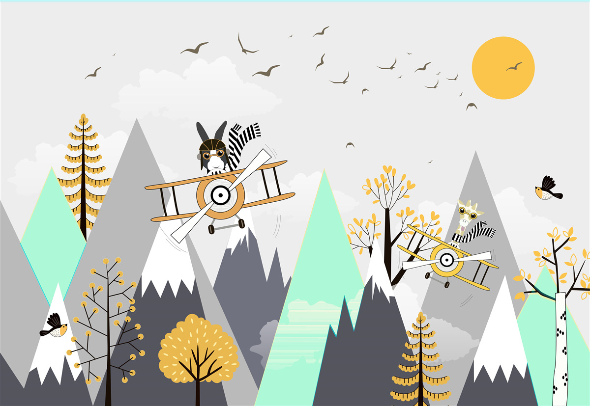 Fototapet animale în cerc deasupra munților