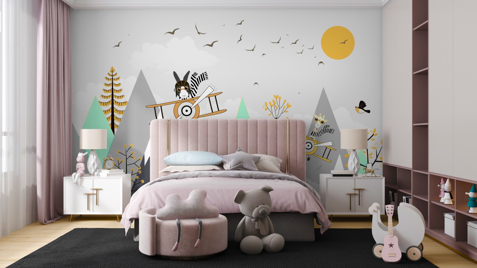 Fototapet animale în cerc deasupra munților