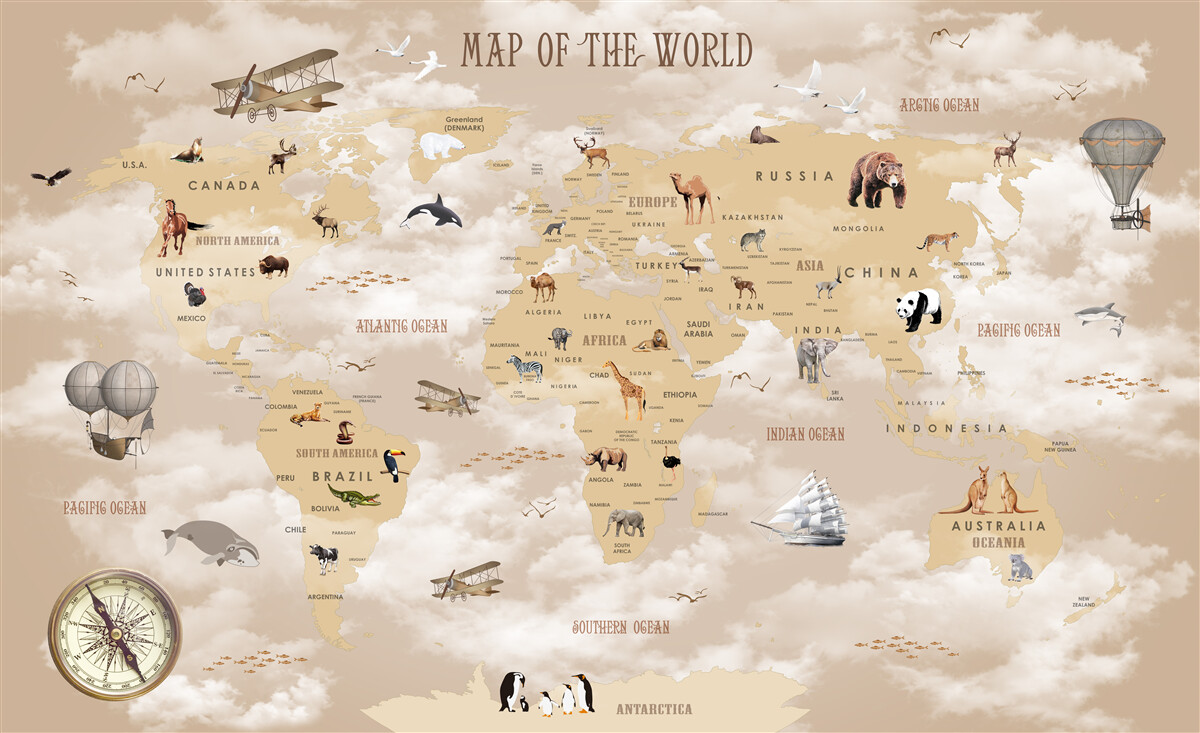 Fototapet harta lumii în nuanțe de maro