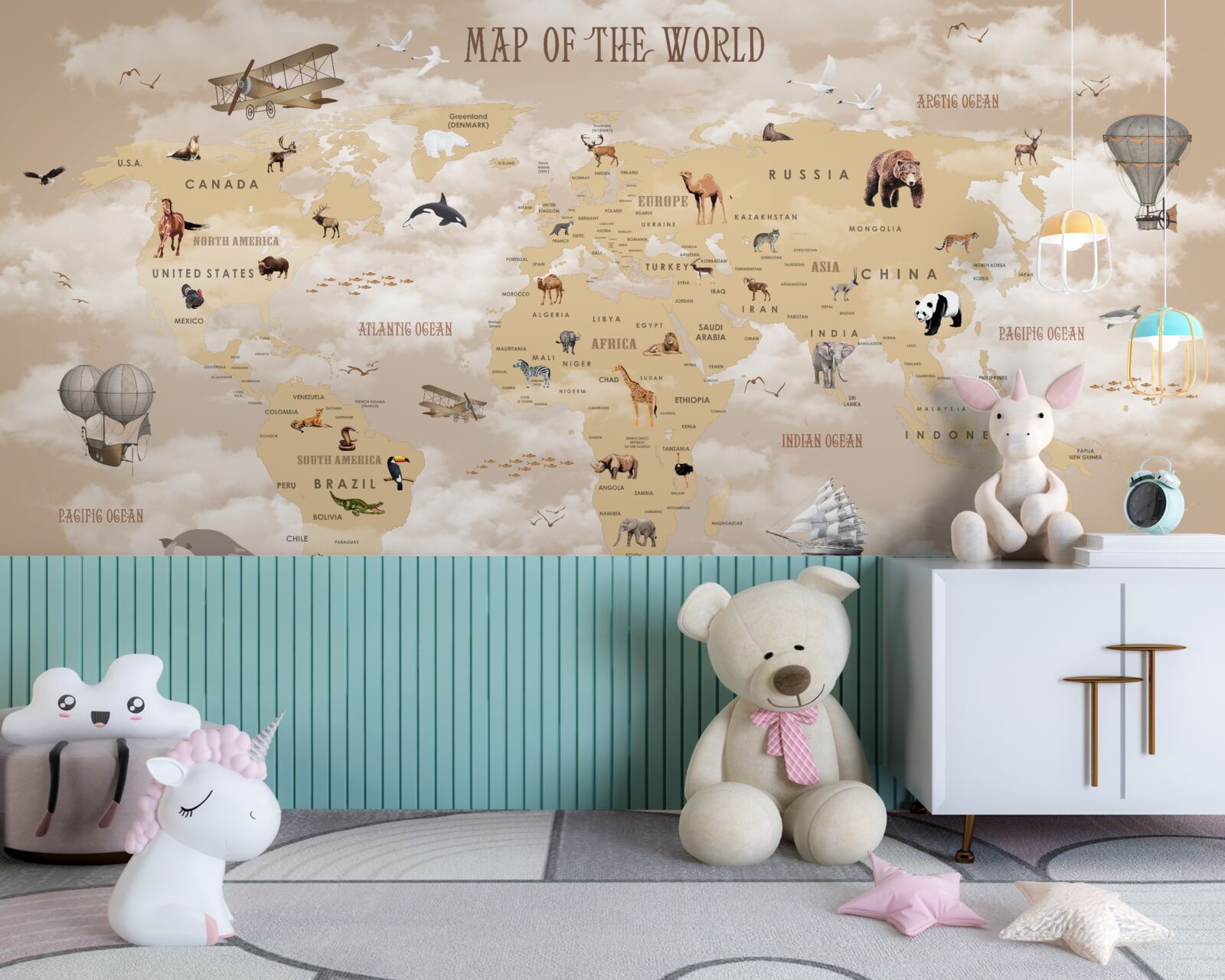 Fototapet harta lumii în nuanțe de maro