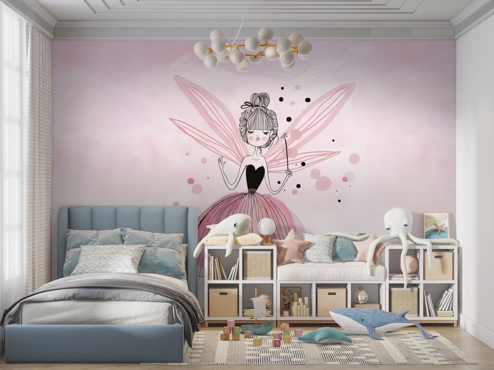 Fototapet zână pe un fundal roz