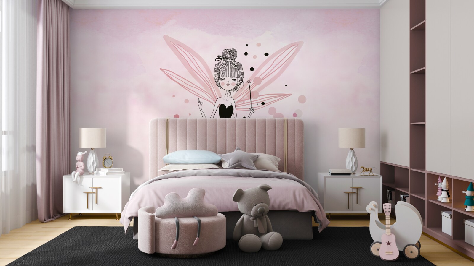 Fototapet zână pe un fundal roz