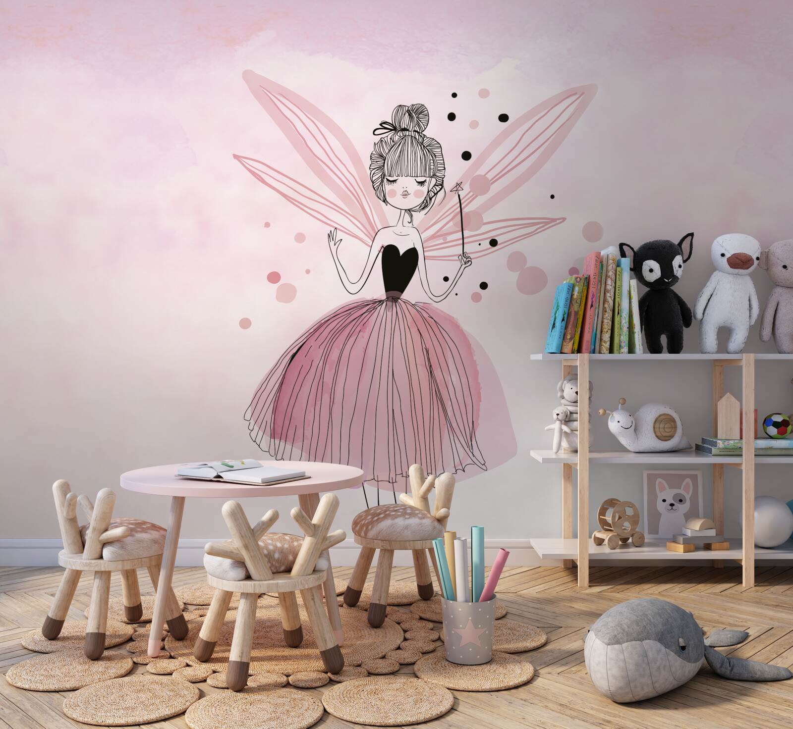 Fototapet zână pe un fundal roz