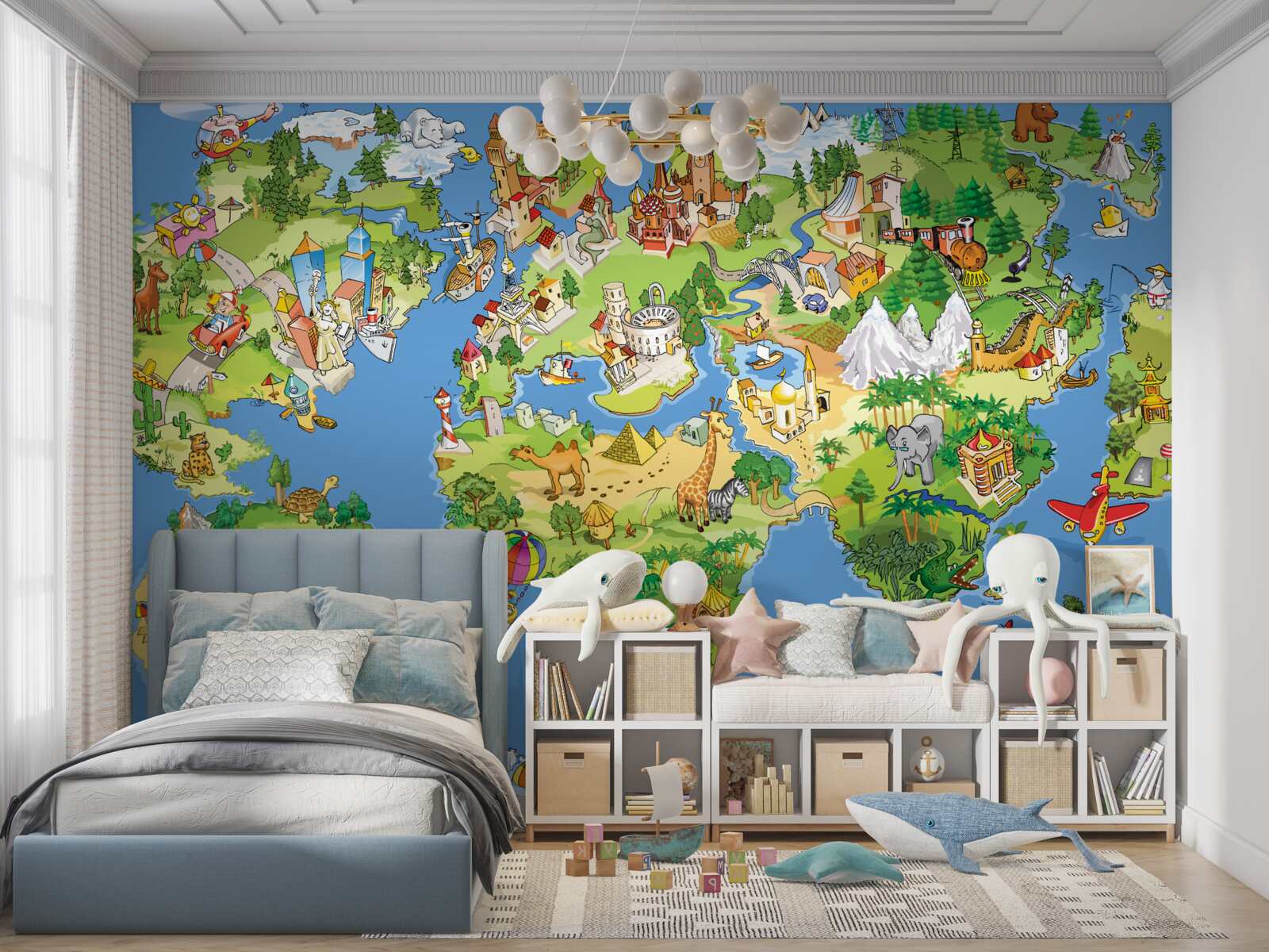 Fototapet o hartă a lumii cu detalii pentru copii