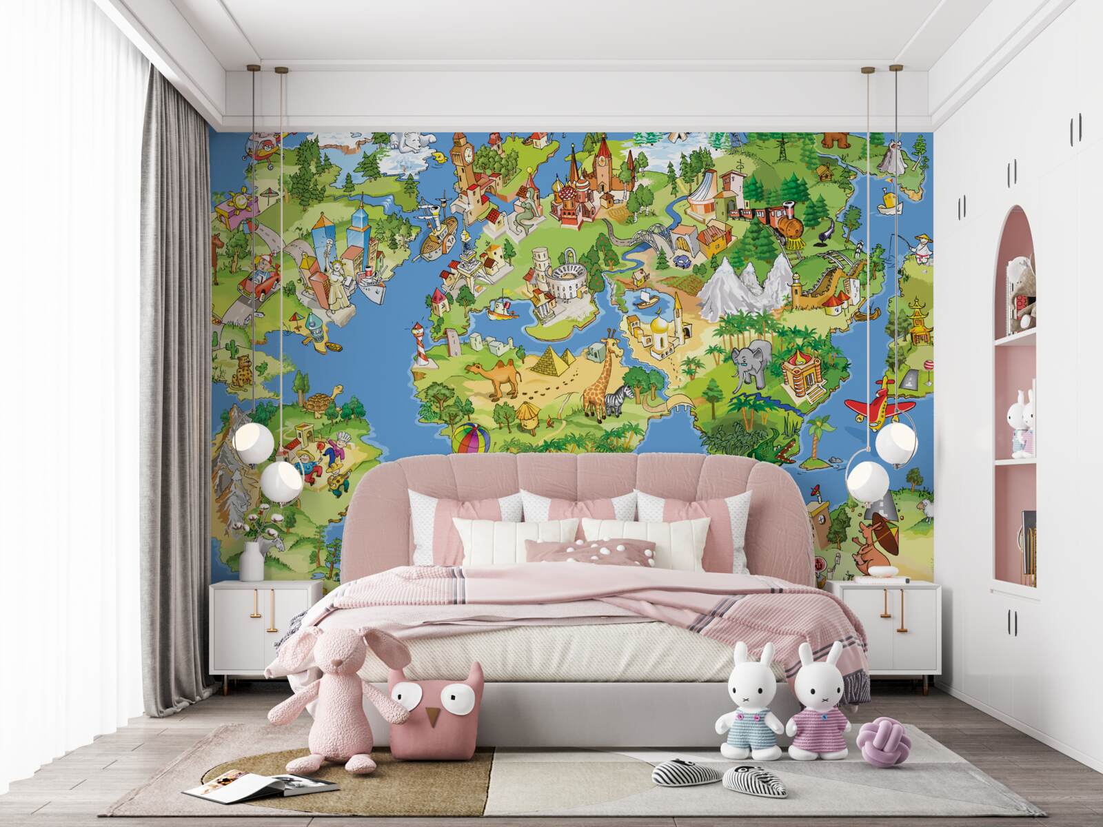 Fototapet o hartă a lumii cu detalii pentru copii