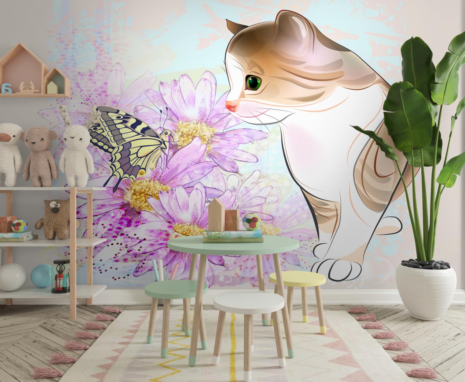 Fototapet fluturele a atras atenția pisicii