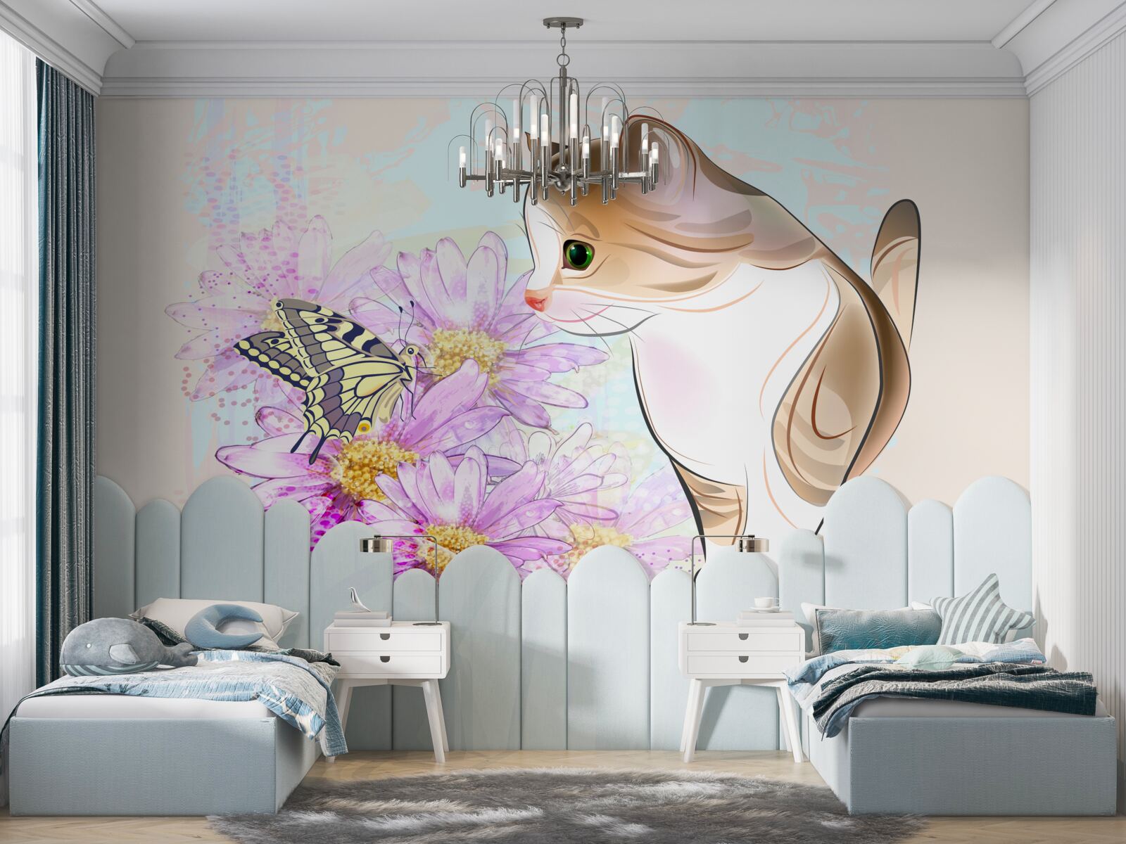 Fototapet fluturele a atras atenția pisicii