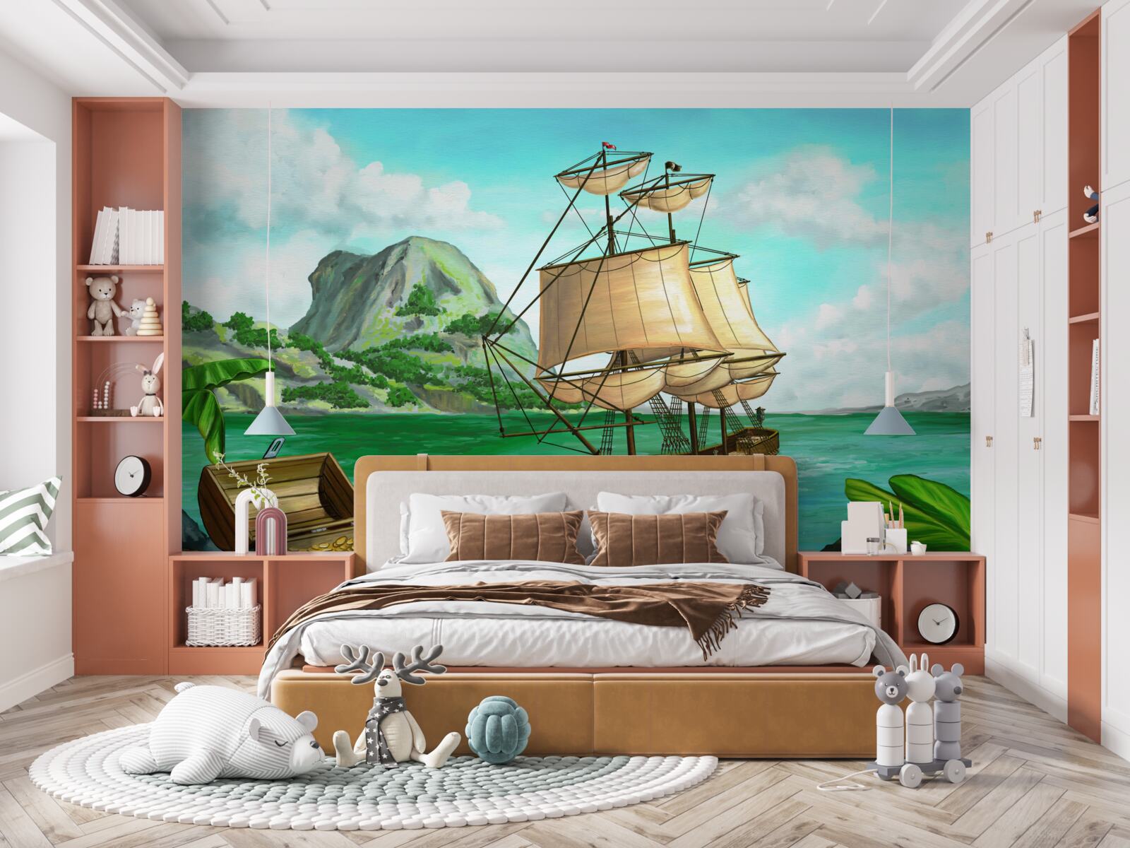 Fototapet comoara de la bordul navei se apropie de coastă