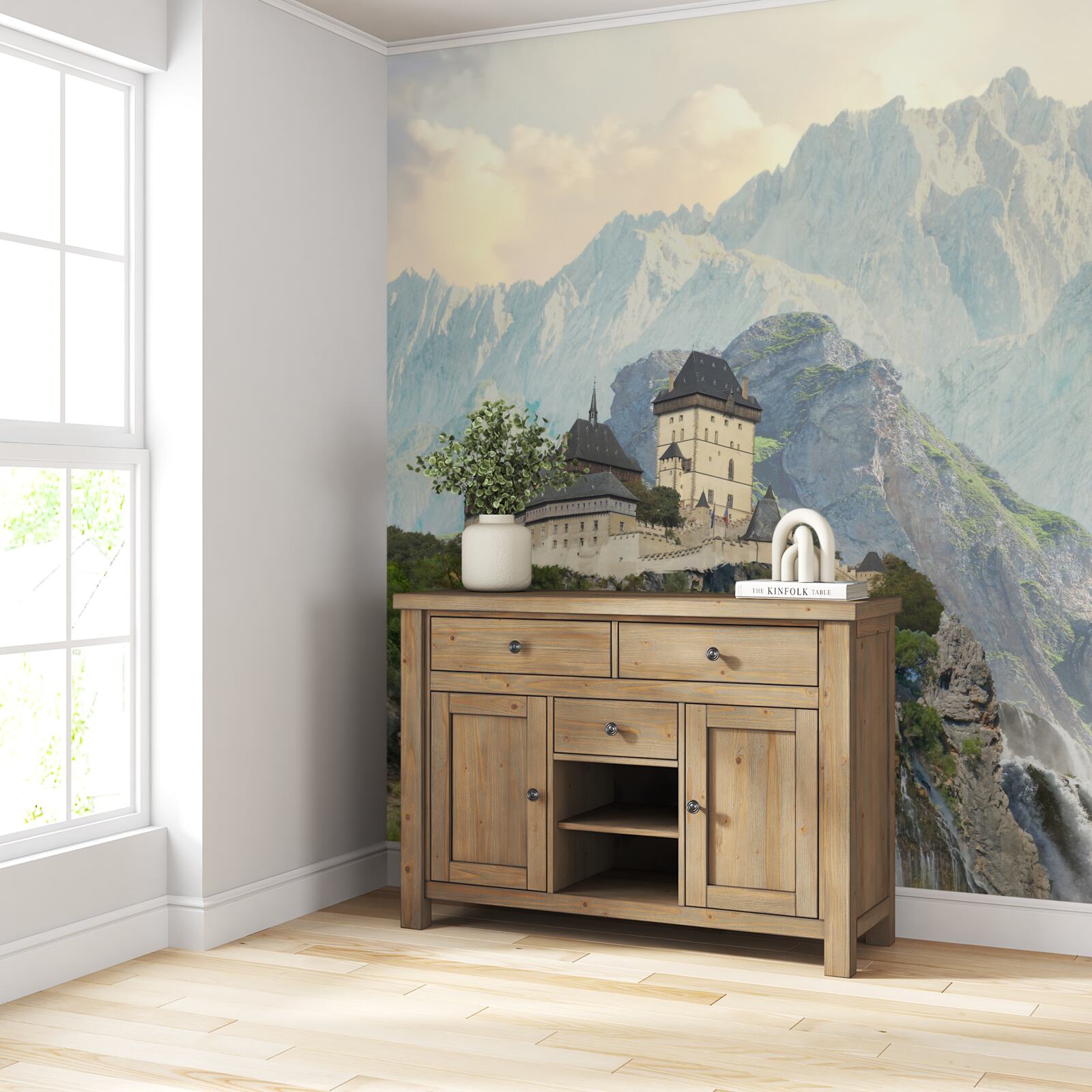 Fototapet karlštejn este un castel situat în munți.