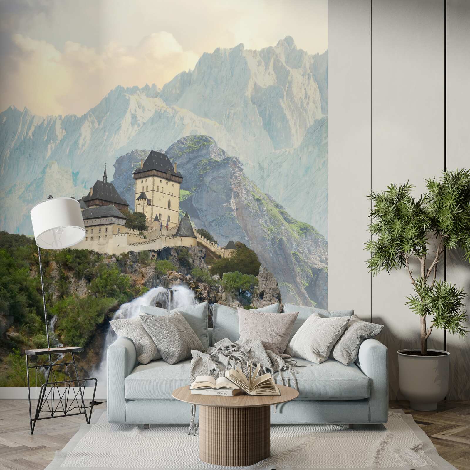 Fototapet karlštejn este un castel situat în munți.