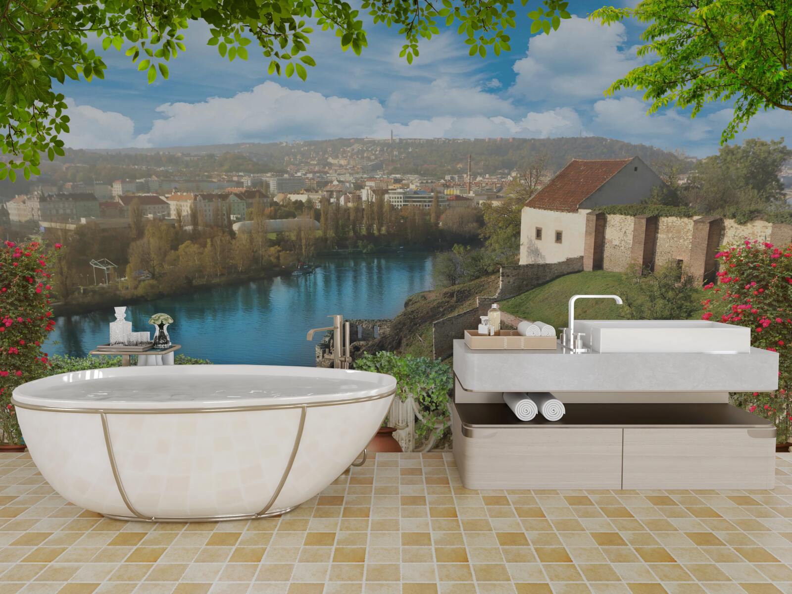 Fototapet așezare montană