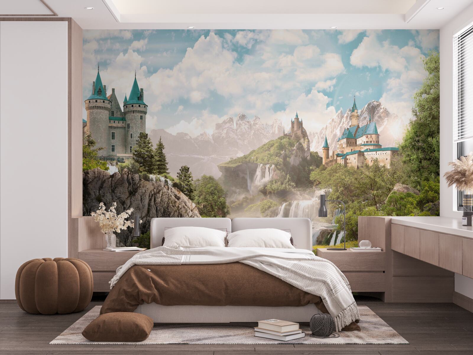 Fototapet vedere cu castele și cascadă