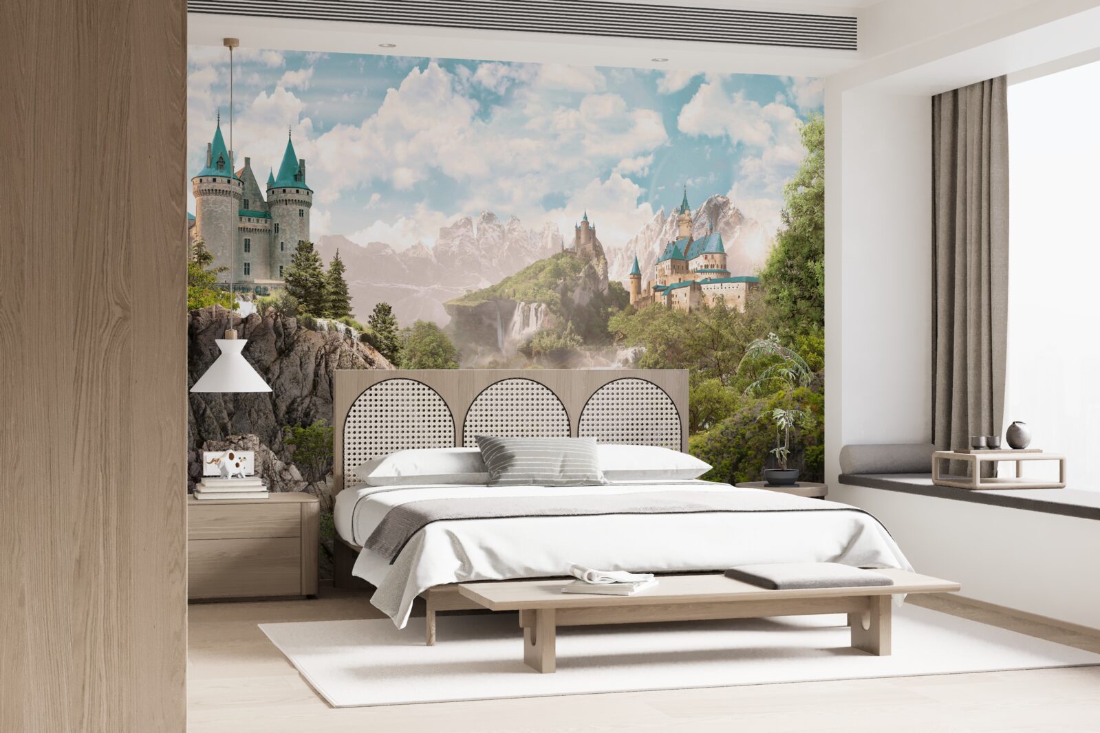 Fototapet vedere cu castele și cascadă