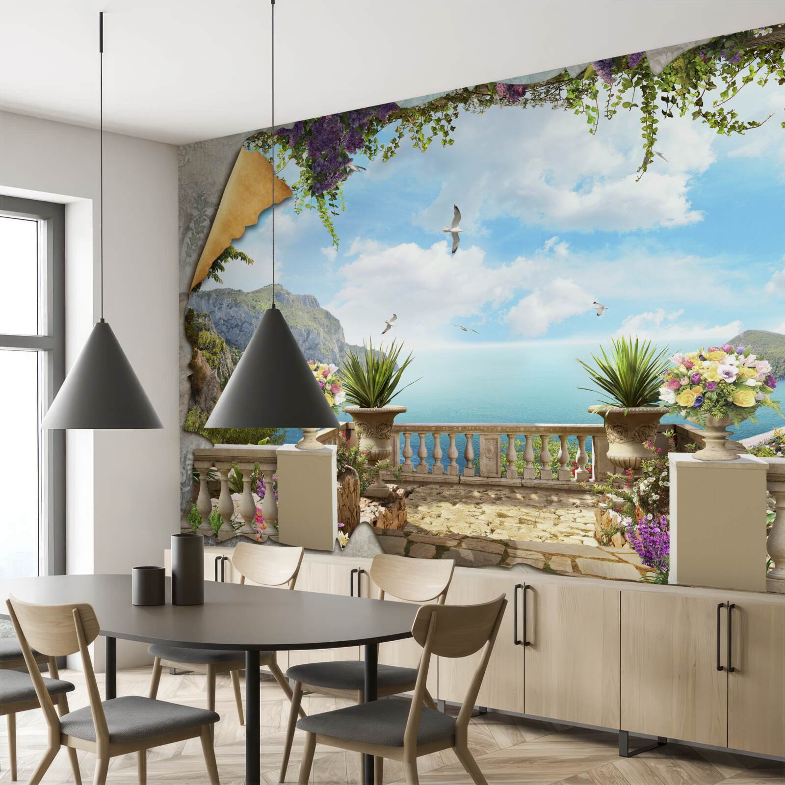 Fototapet vedere panoramică la mare de la balcon