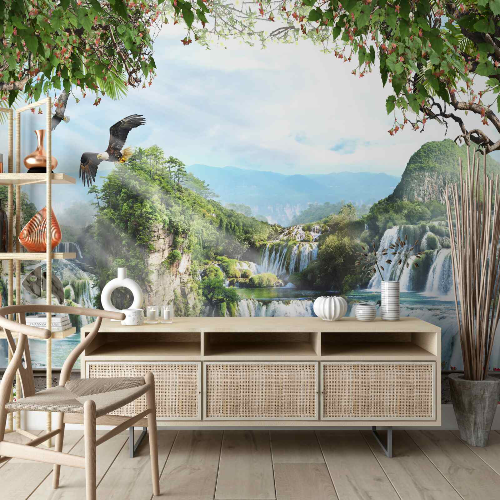 Fototapet panorama cascadelor înalte magnifice