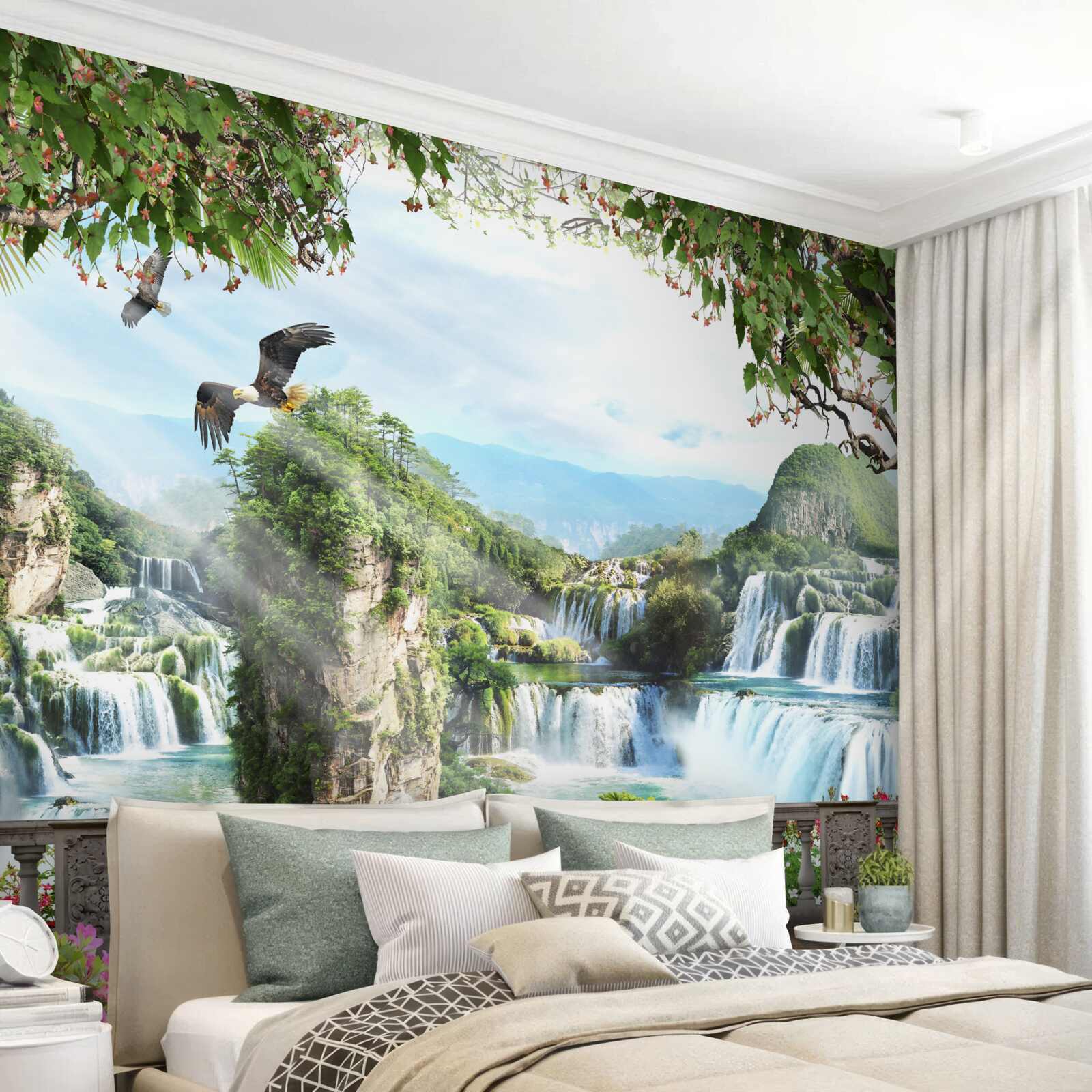 Fototapet panorama cascadelor înalte magnifice