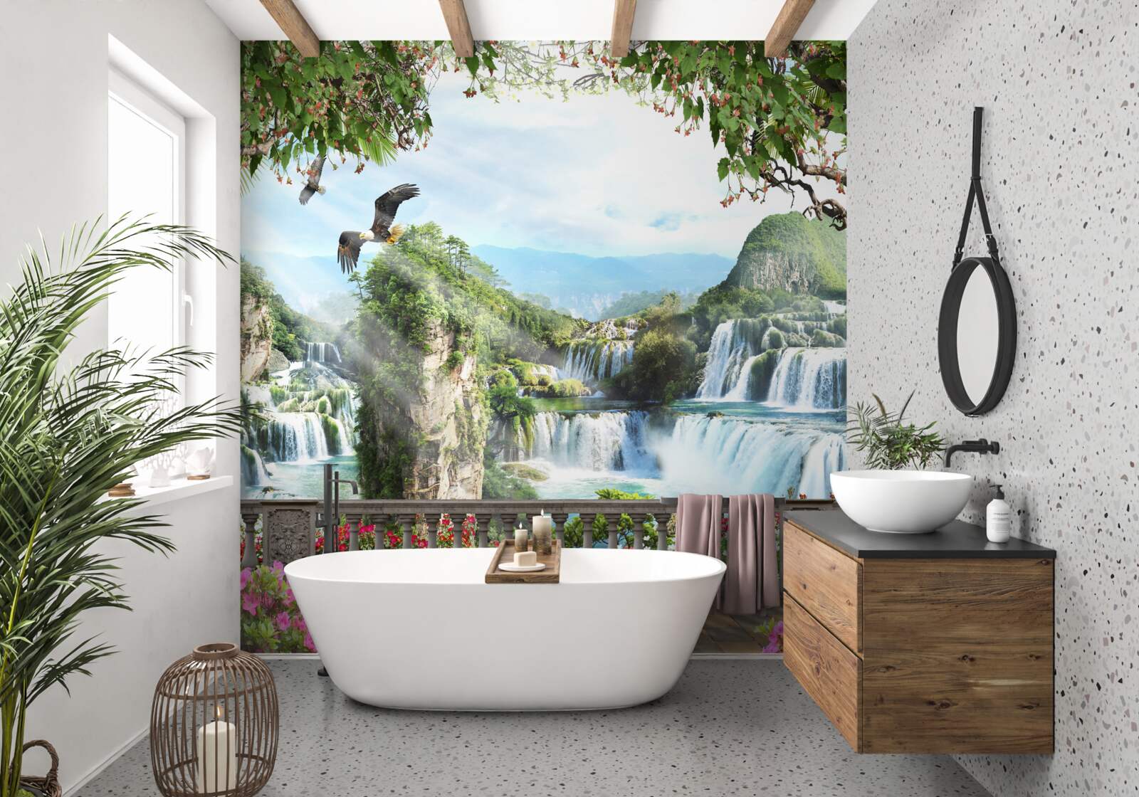 Fototapet panorama cascadelor înalte magnifice