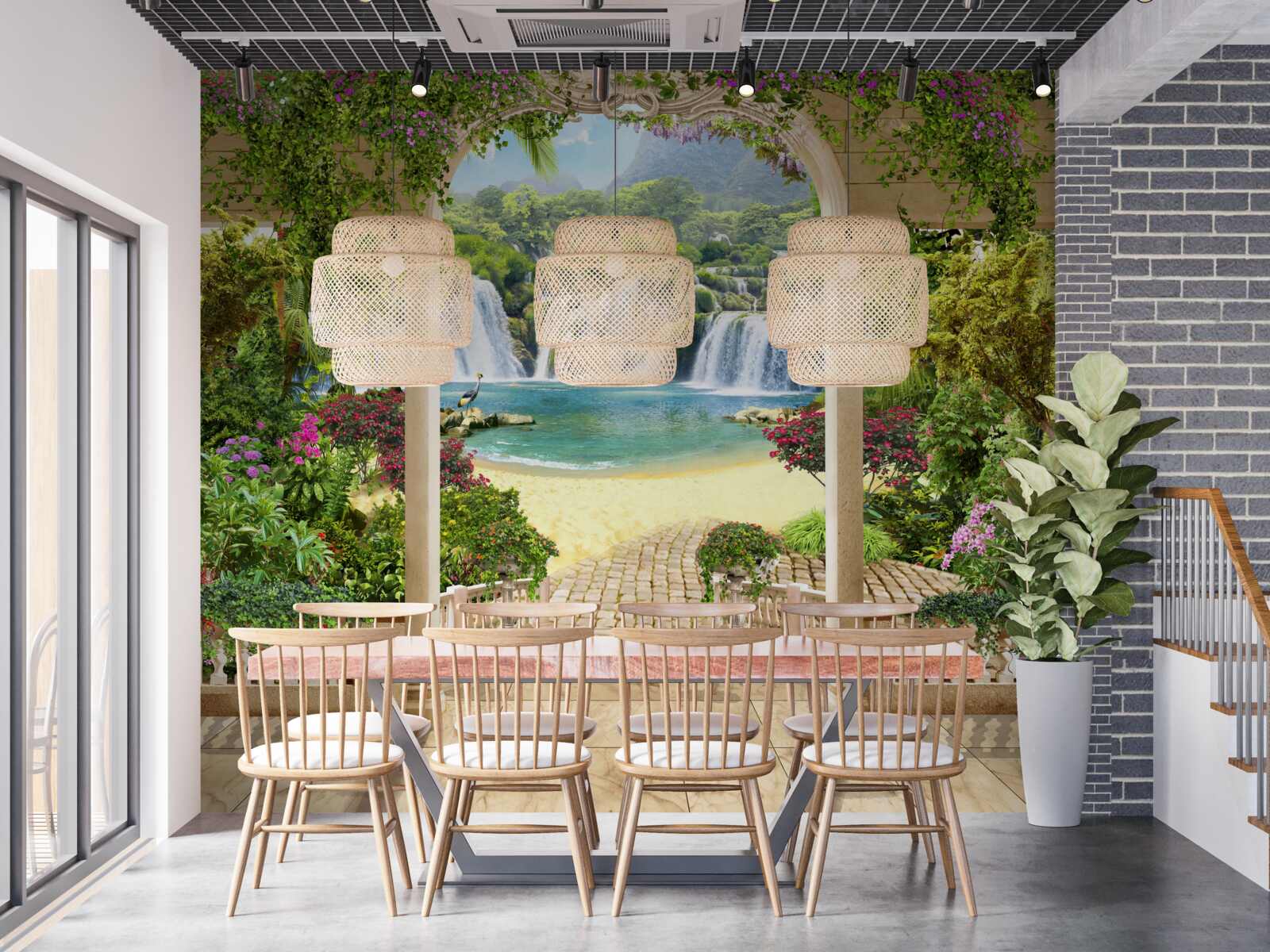 Fototapet vedere a cascadei prin arc