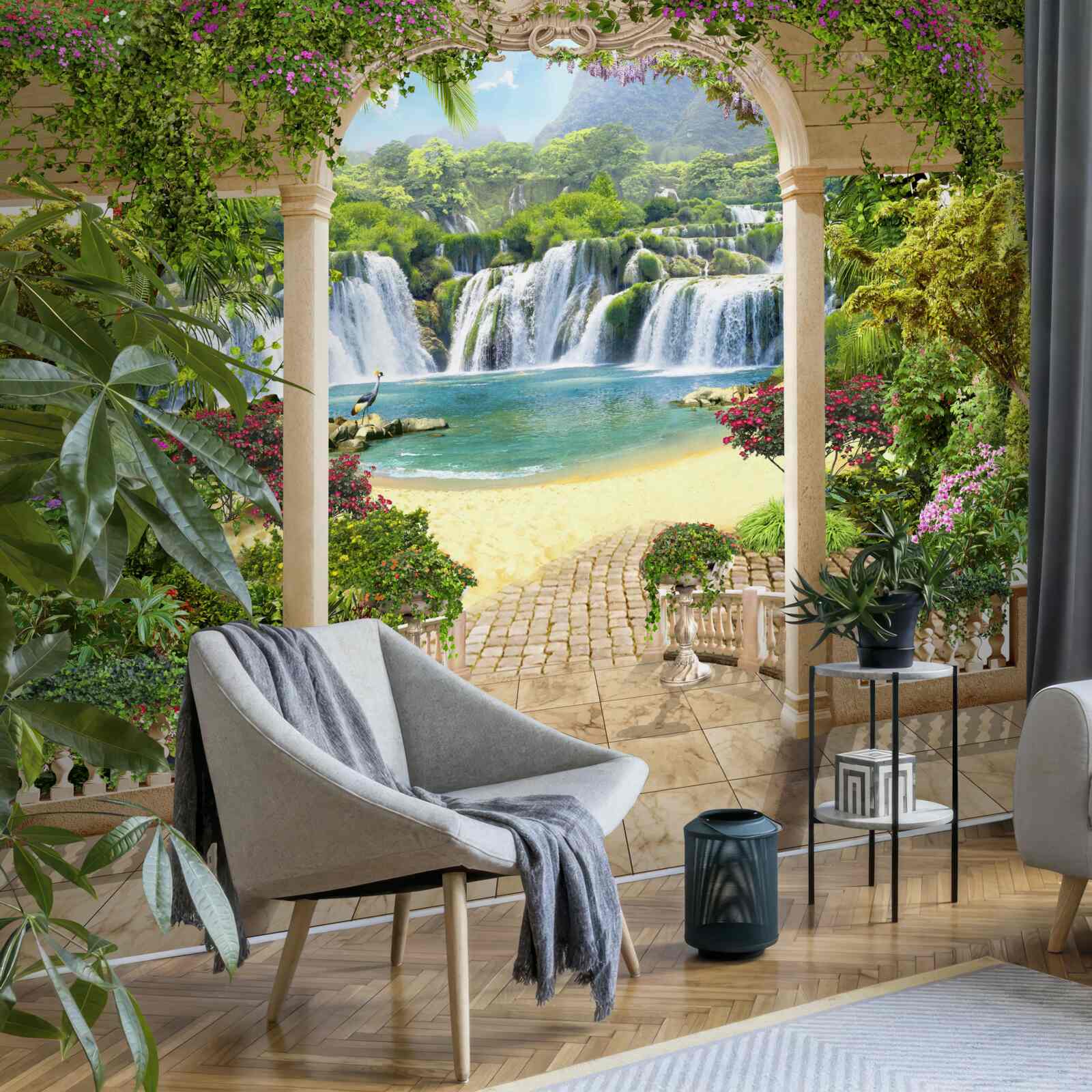 Fototapet vedere a cascadei prin arc