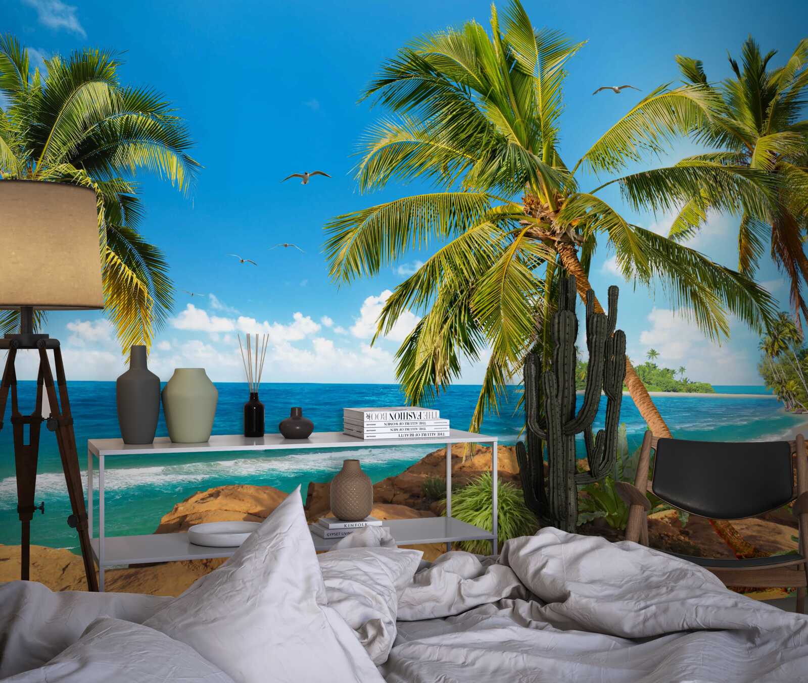 Fototapet palmieri înalți lângă coastă