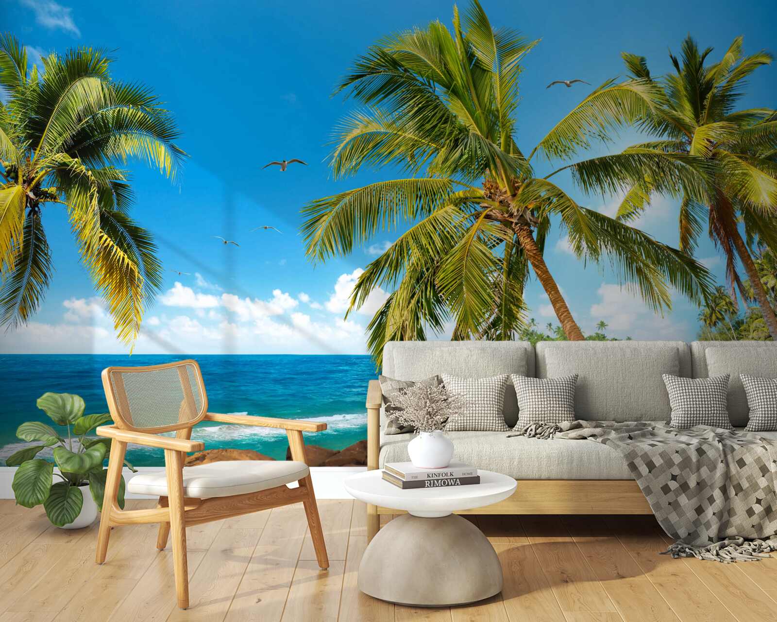 Fototapet palmieri înalți lângă coastă