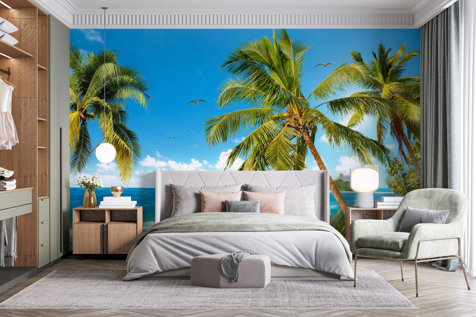 Fototapet palmieri înalți lângă coastă
