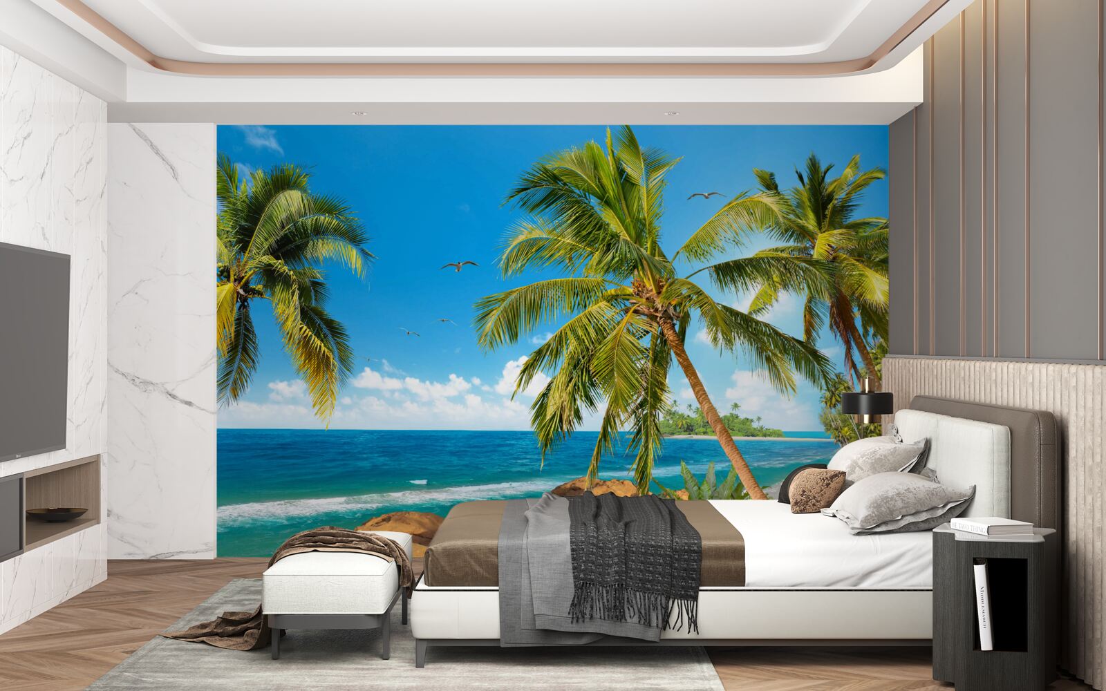 Fototapet palmieri înalți lângă coastă