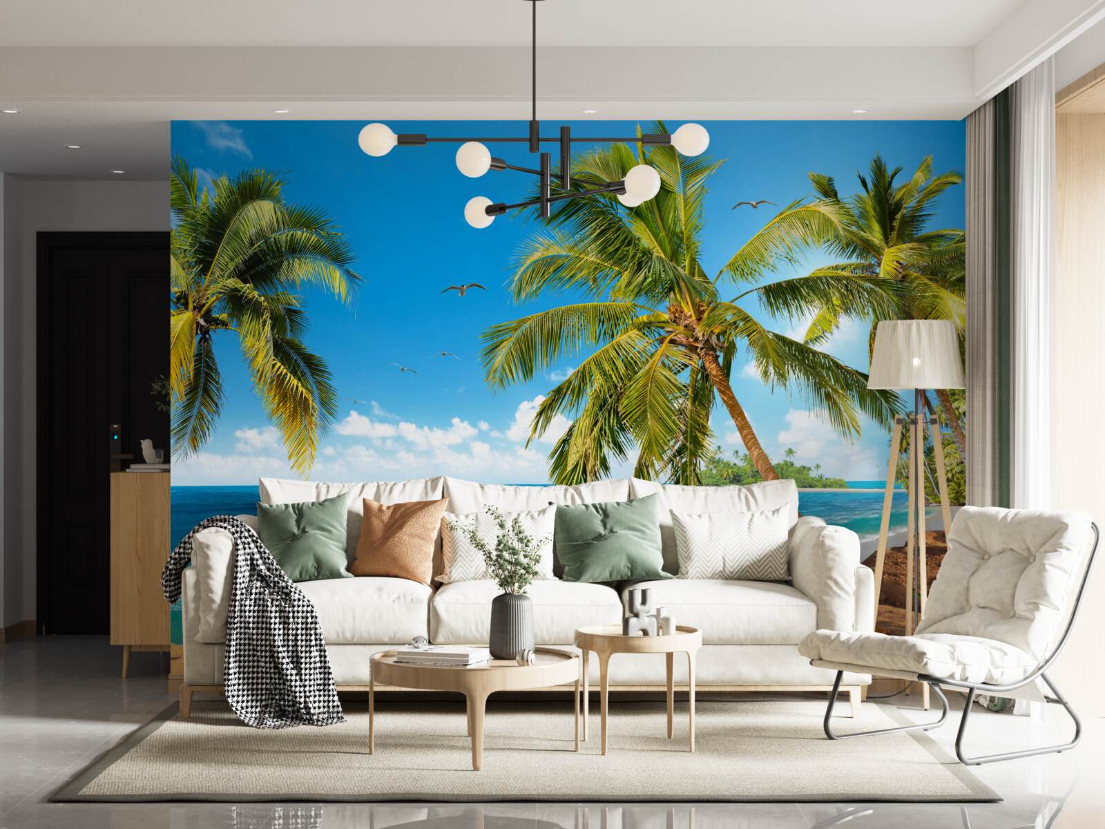 Fototapet palmieri înalți lângă coastă