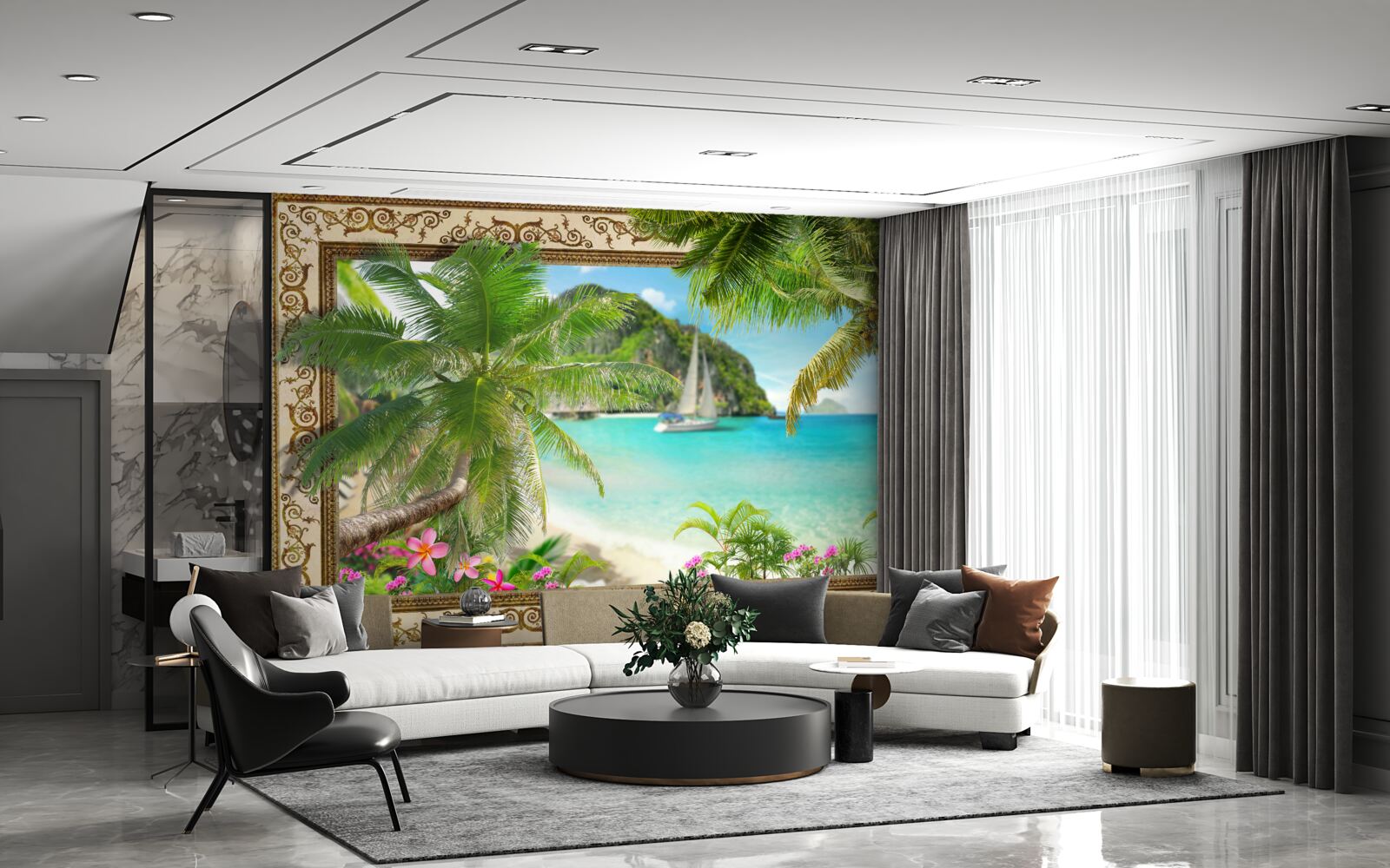 Fototapet iaht cu vele la mare