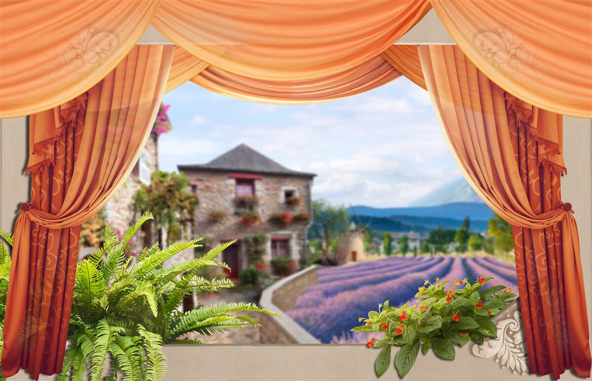 Fototapet panoramă a deschiderii lavandei de la fereastră