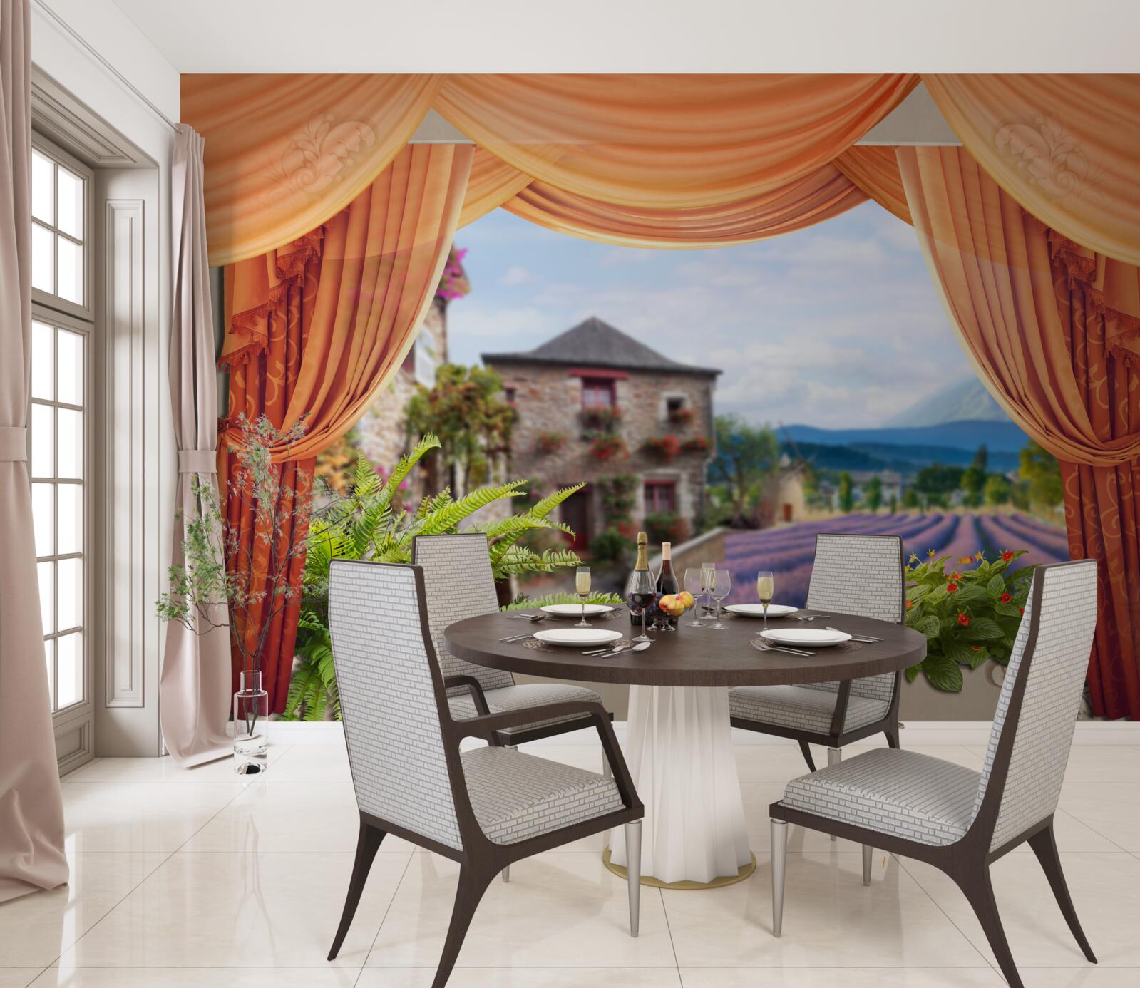 Fototapet panoramă a deschiderii lavandei de la fereastră