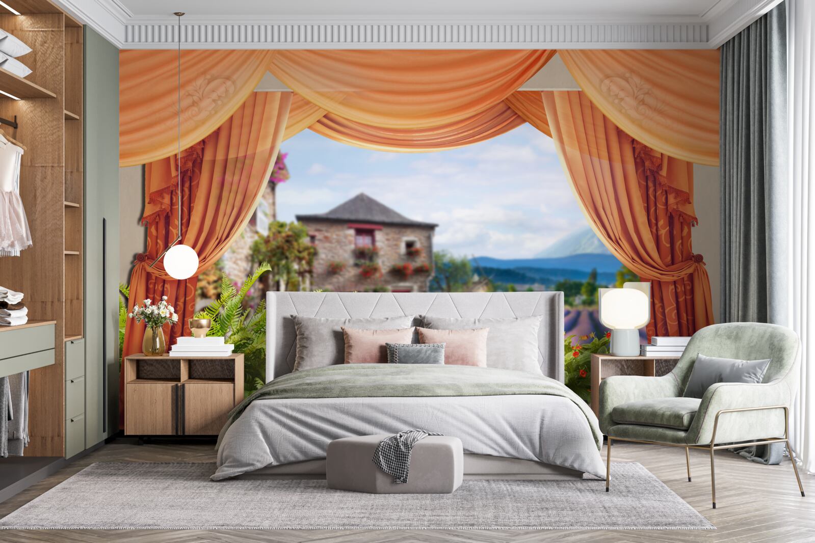 Fototapet panoramă a deschiderii lavandei de la fereastră