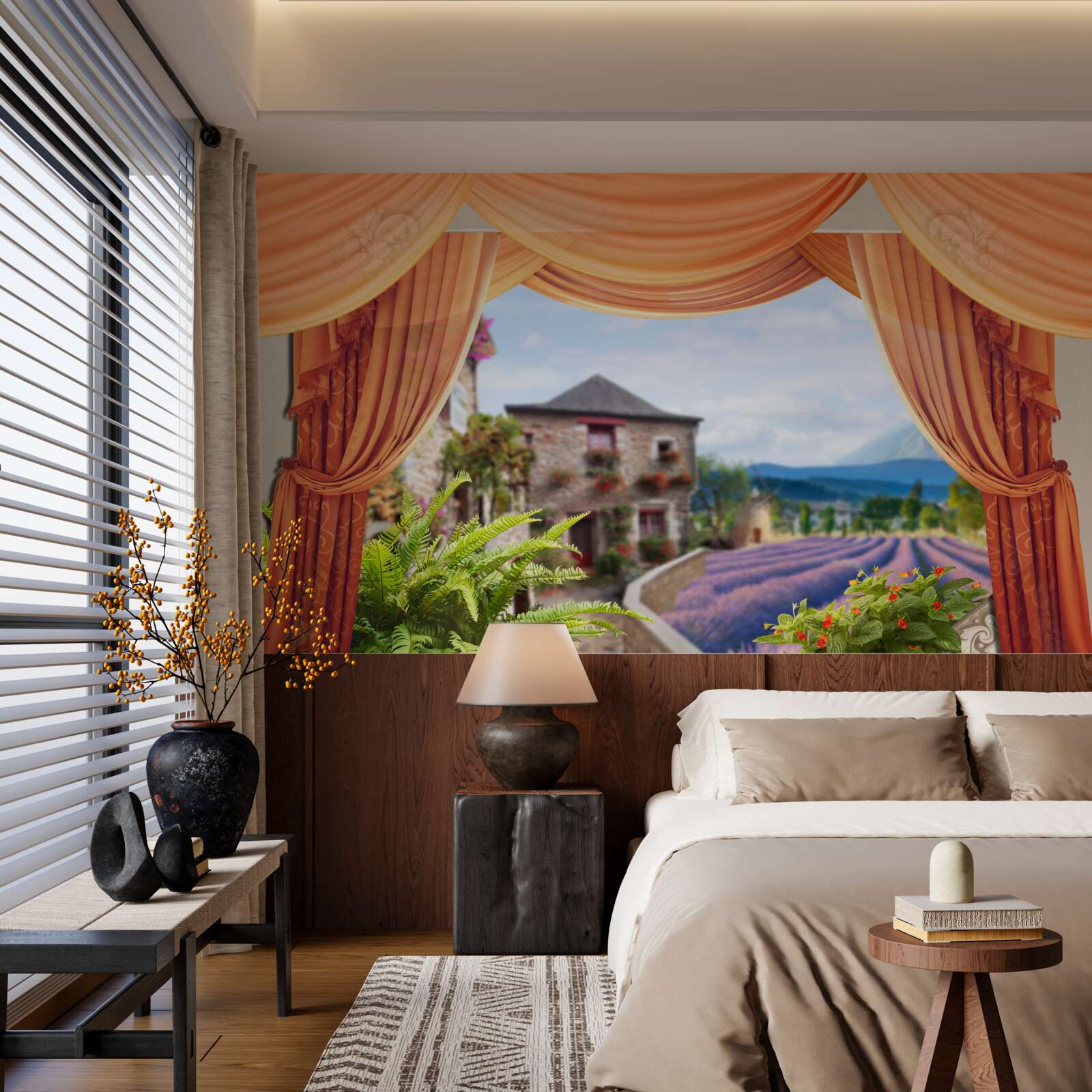 Fototapet panoramă a deschiderii lavandei de la fereastră