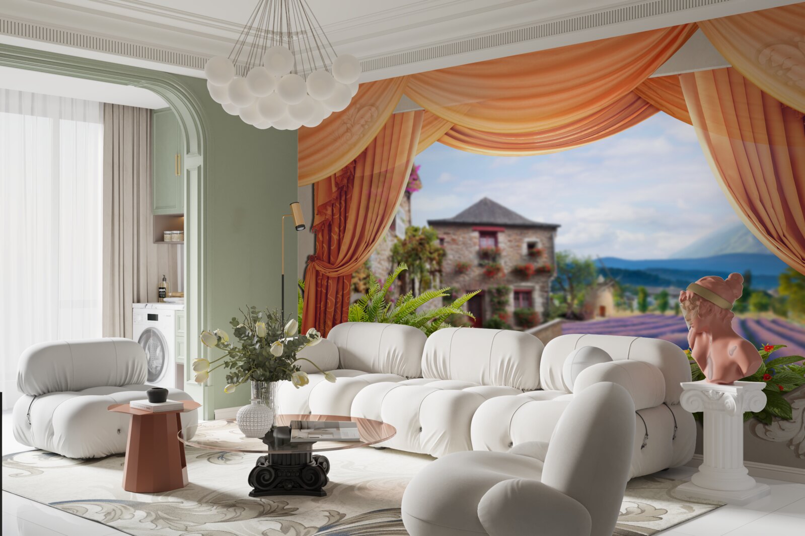 Fototapet panoramă a deschiderii lavandei de la fereastră