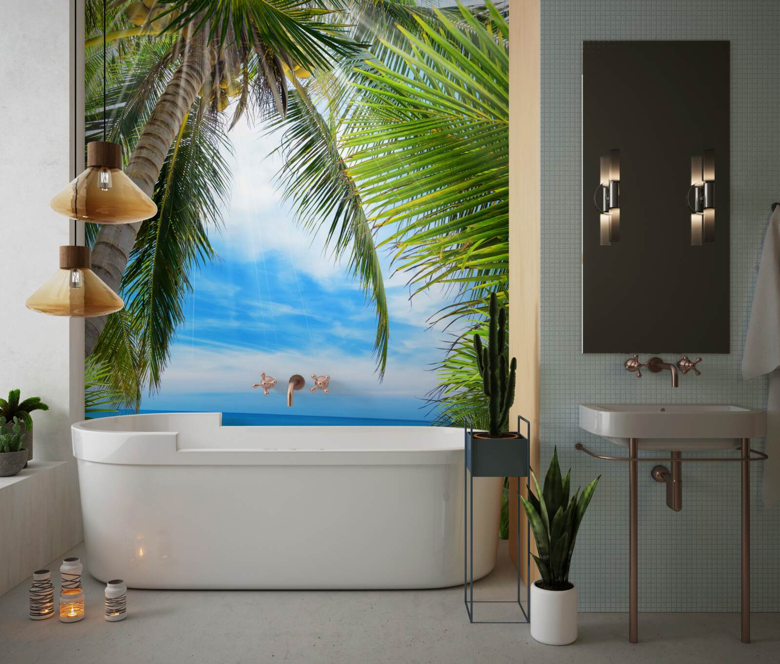 Fototapet cale spre ocean prin palmieri