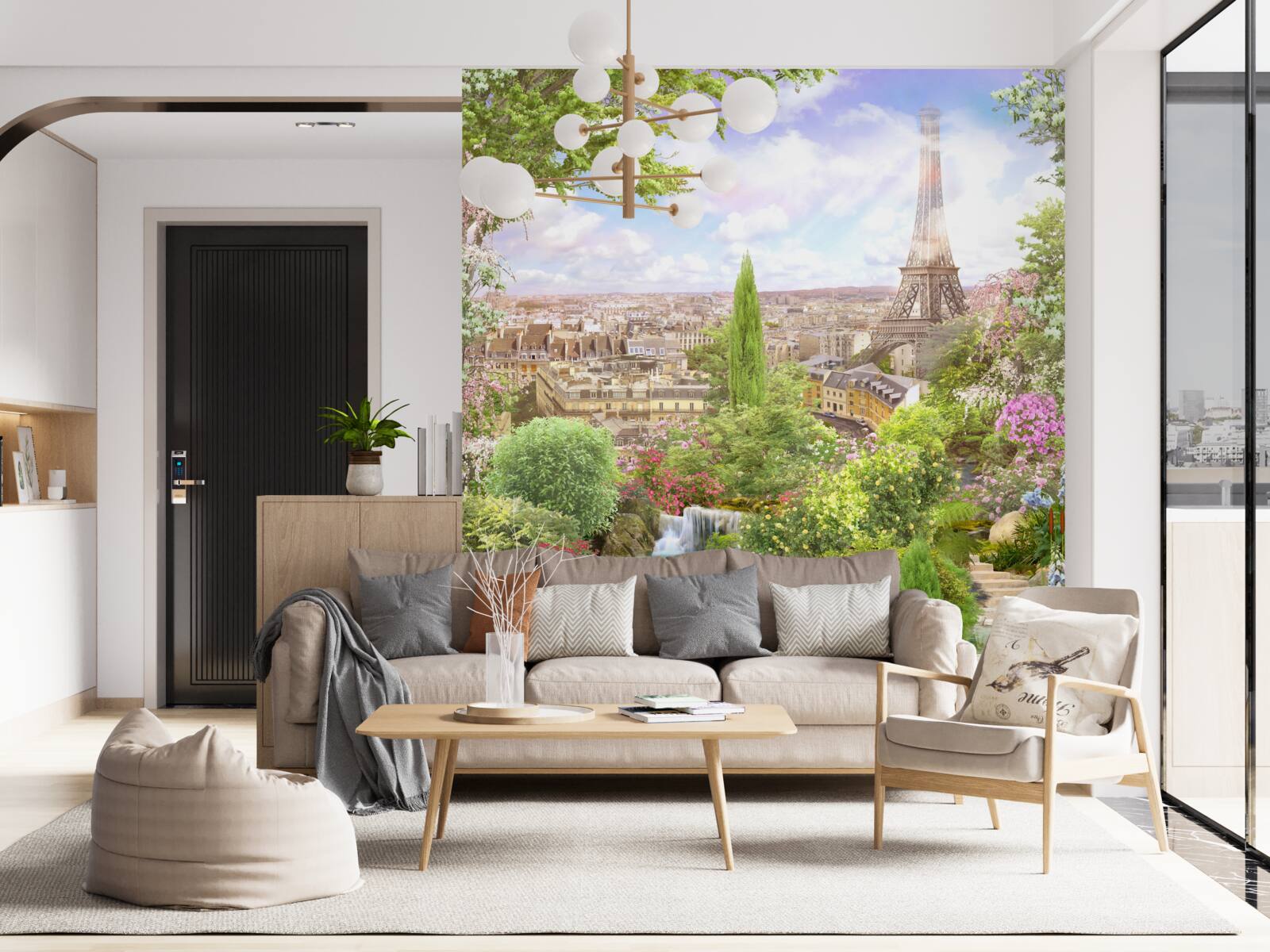 Fototapet grădină înflorită cu vedere la turnul eiffel