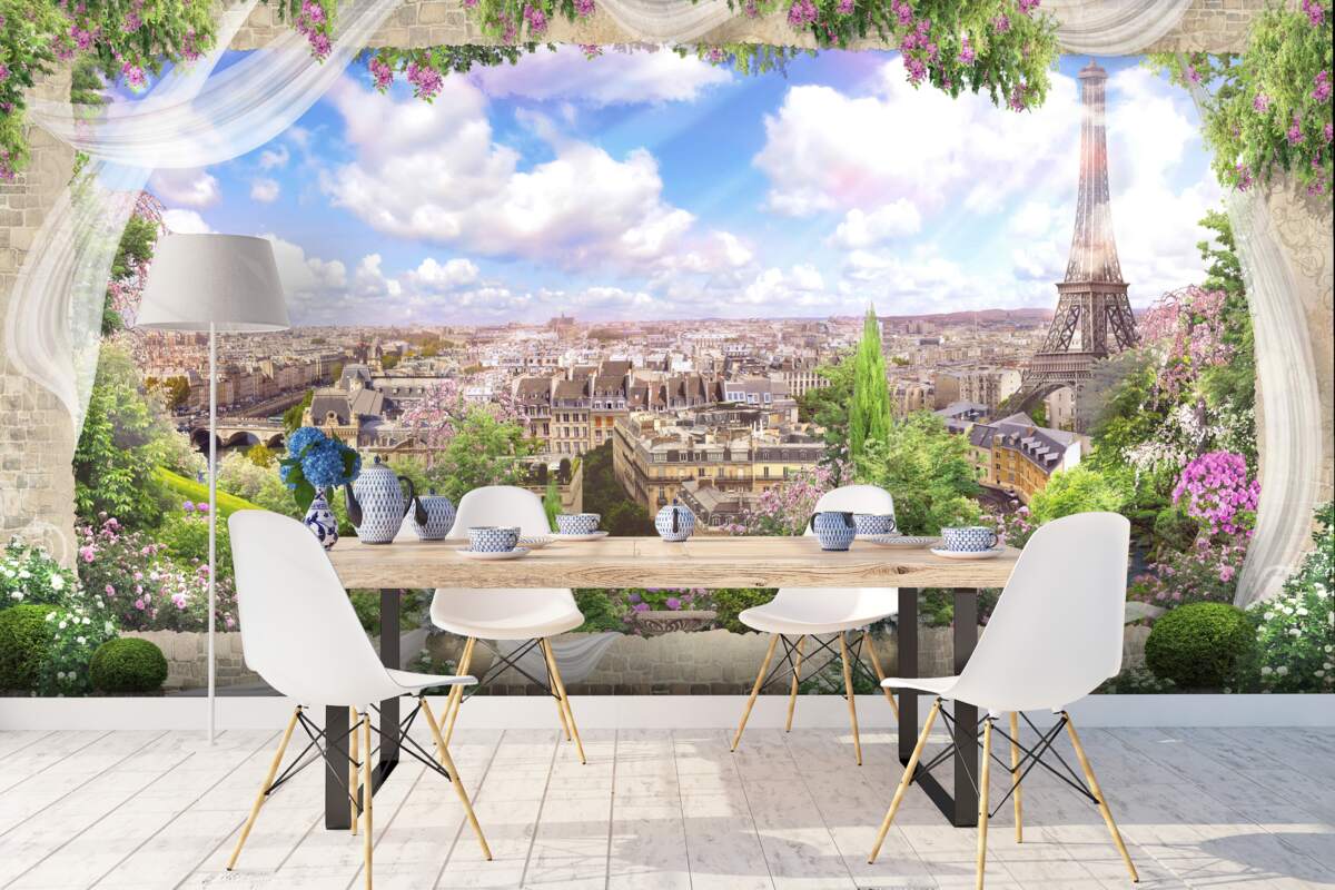 Fototapet linia de orizont a Parisului și simbolul său principal