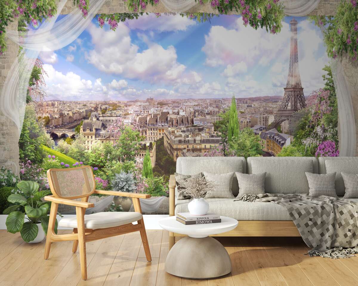 Fototapet linia de orizont a Parisului și simbolul său principal