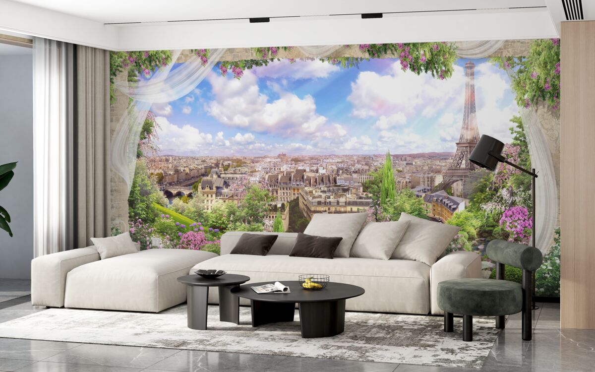 Fototapet linia de orizont a Parisului și simbolul său principal