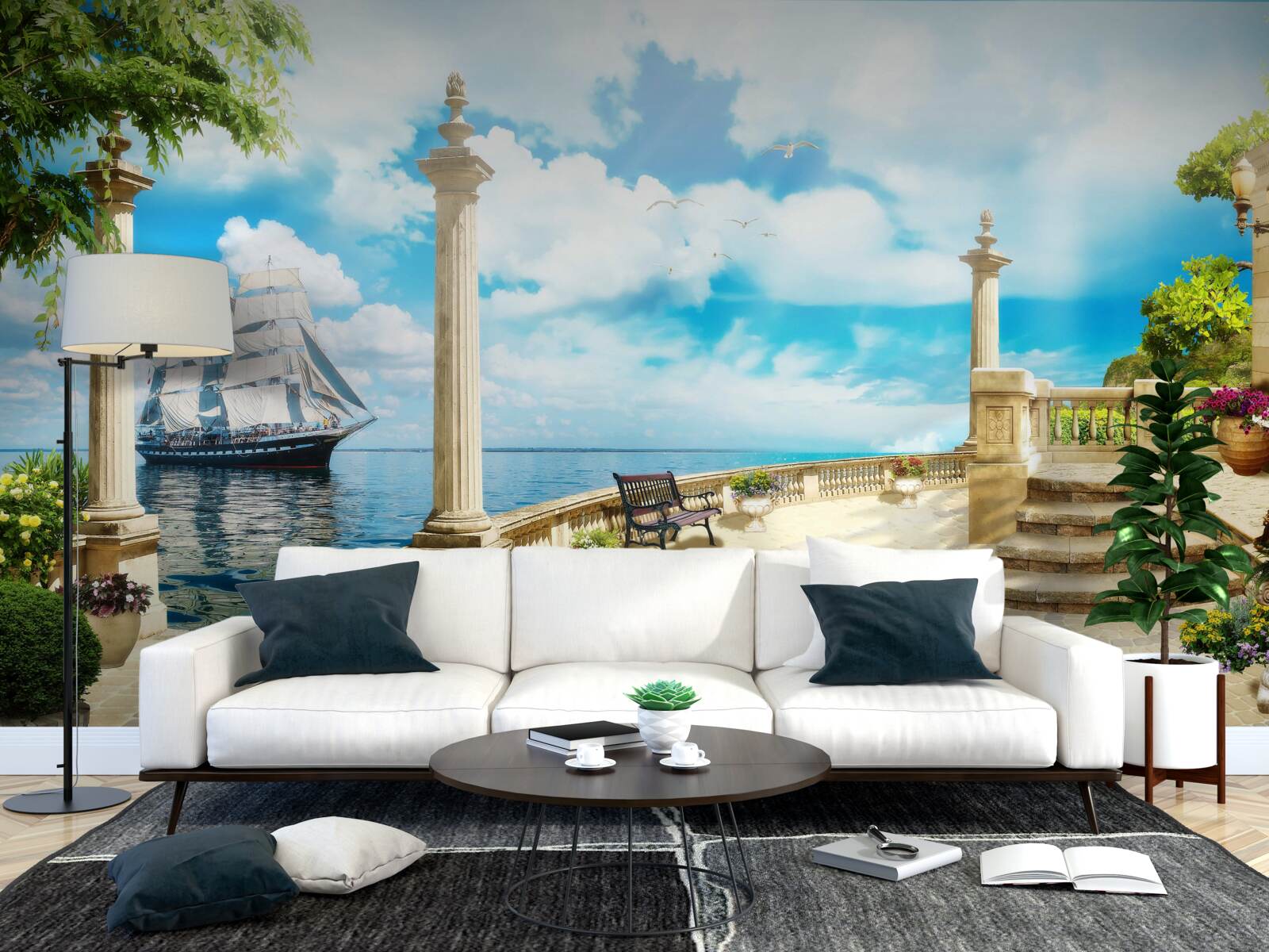 Fototapet o barcă cu pânze se apropie de țărm