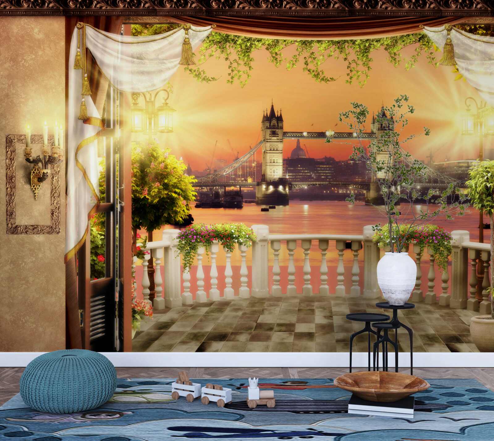 Fototapet vedere la podul Londrei de la balcon seara