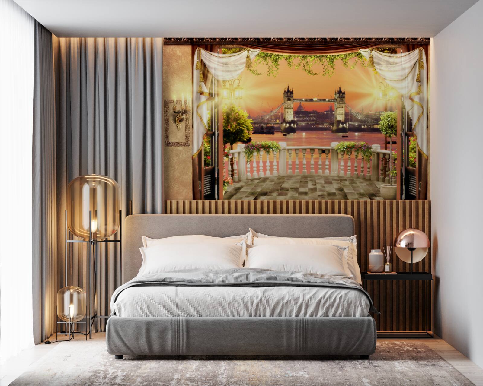 Fototapet vedere la podul Londrei de la balcon seara