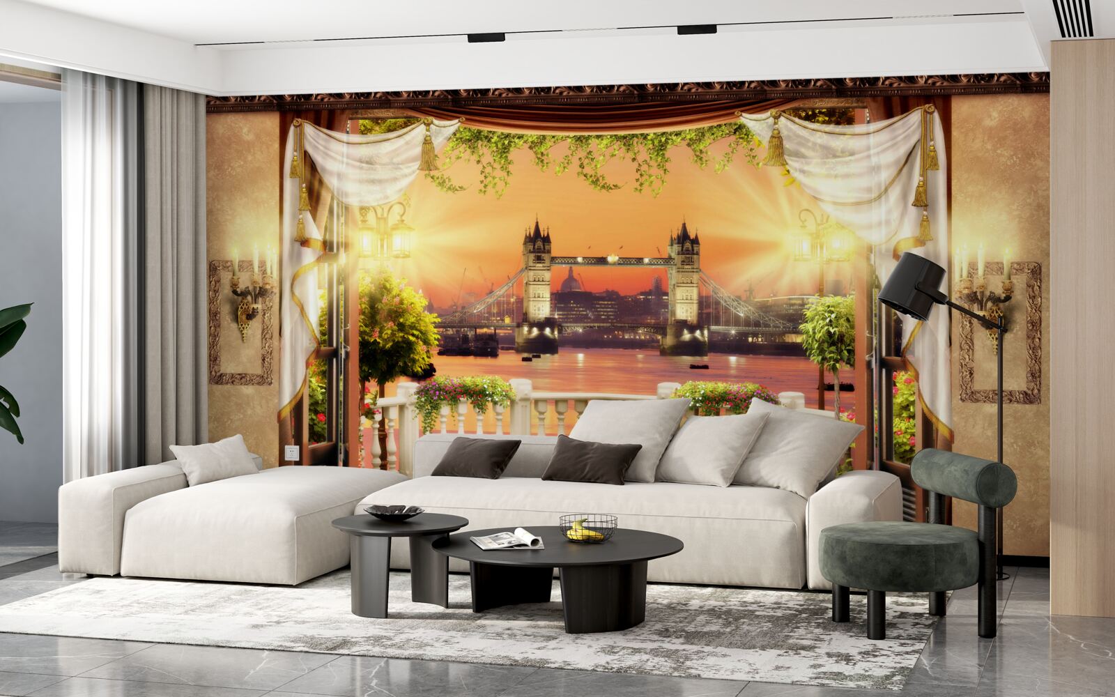 Fototapet vedere la podul Londrei de la balcon seara