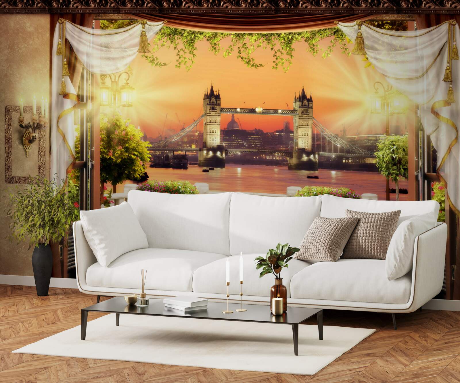 Fototapet vedere la podul Londrei de la balcon seara