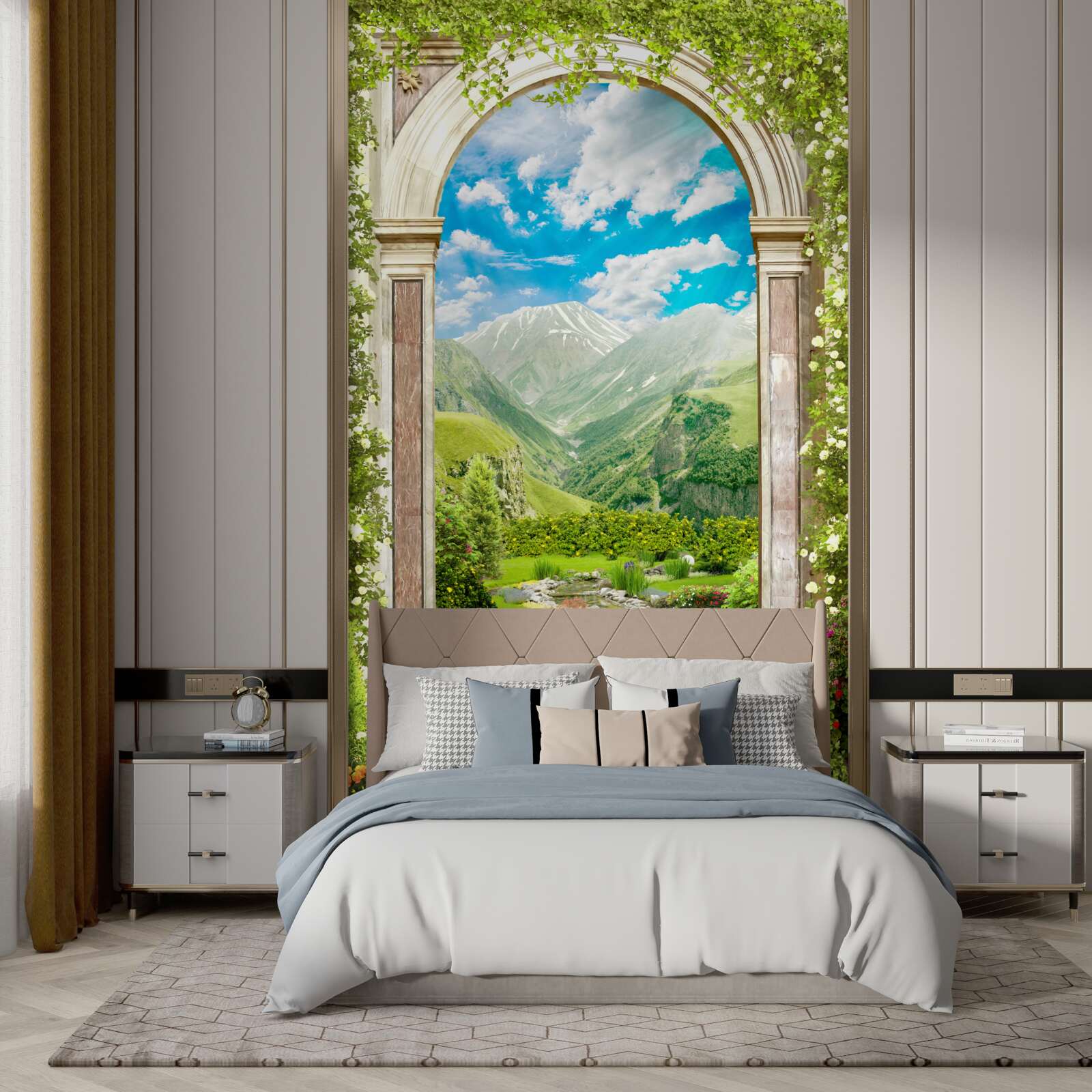 Fototapet arc cu vedere la râu și munți