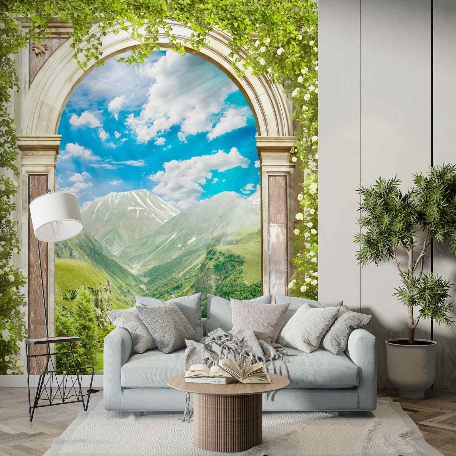 Fototapet arc cu vedere la râu și munți