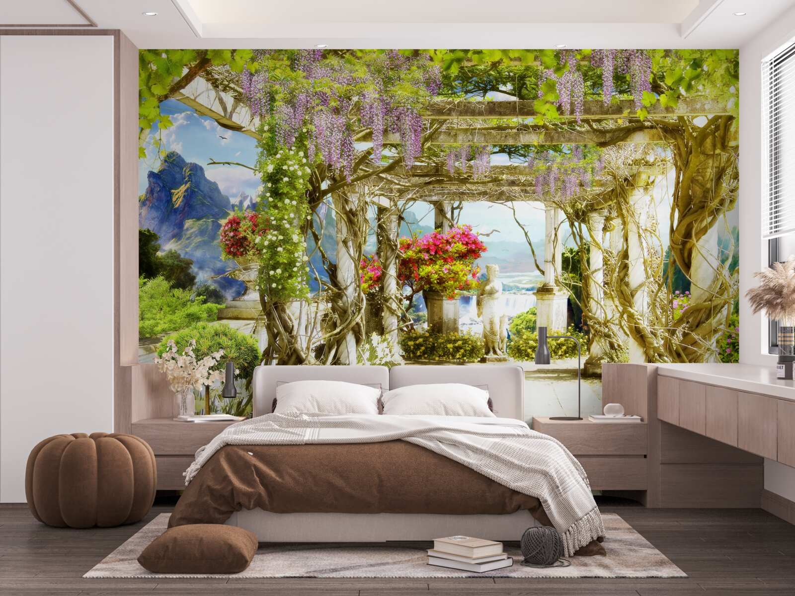 Fototapet terasă grecească scăldată în flori