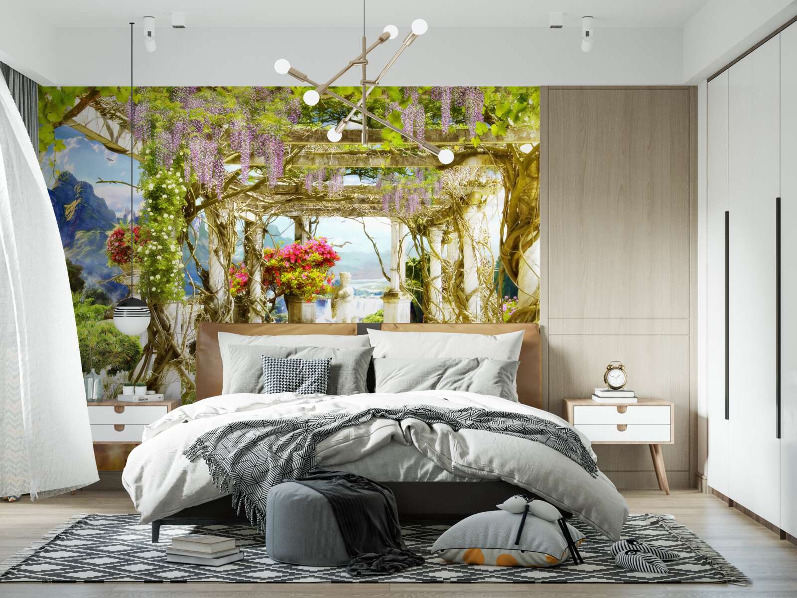 Fototapet terasă grecească scăldată în flori