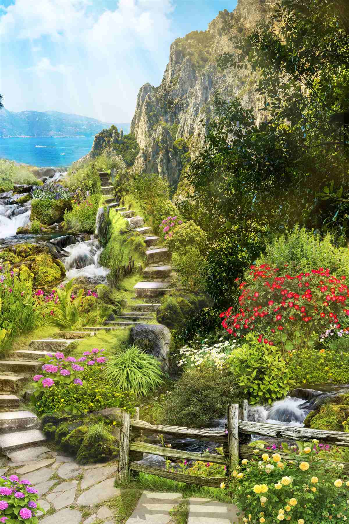 Fototapet grădină cu vedere la mare