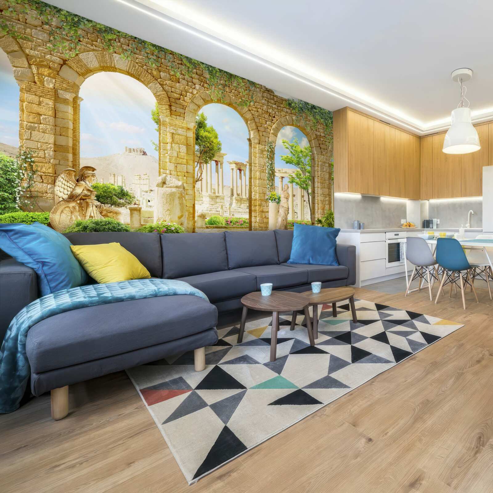 Fototapet forme antice înconjurate de verdeață